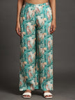Green Forest and Leopard Print Pure Linen Top and Straight Pants Coord Set