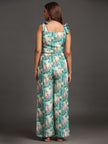 Green Forest and Leopard Print Pure Linen Top and Straight Pants Coord Set