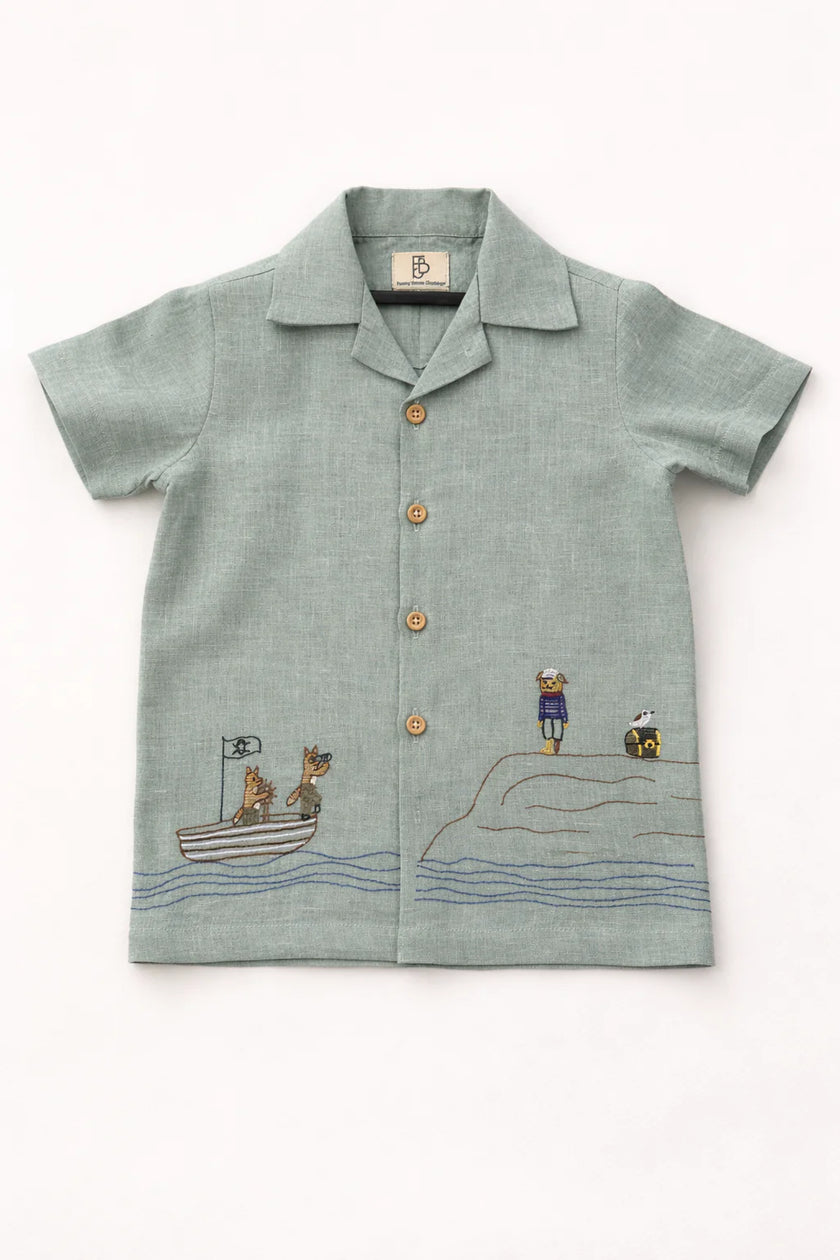 Captain & Crew Handwork Solid Pure Linen Coord Set
