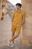 Mustard Twig Handwork Solid Pure Linen Coord Set