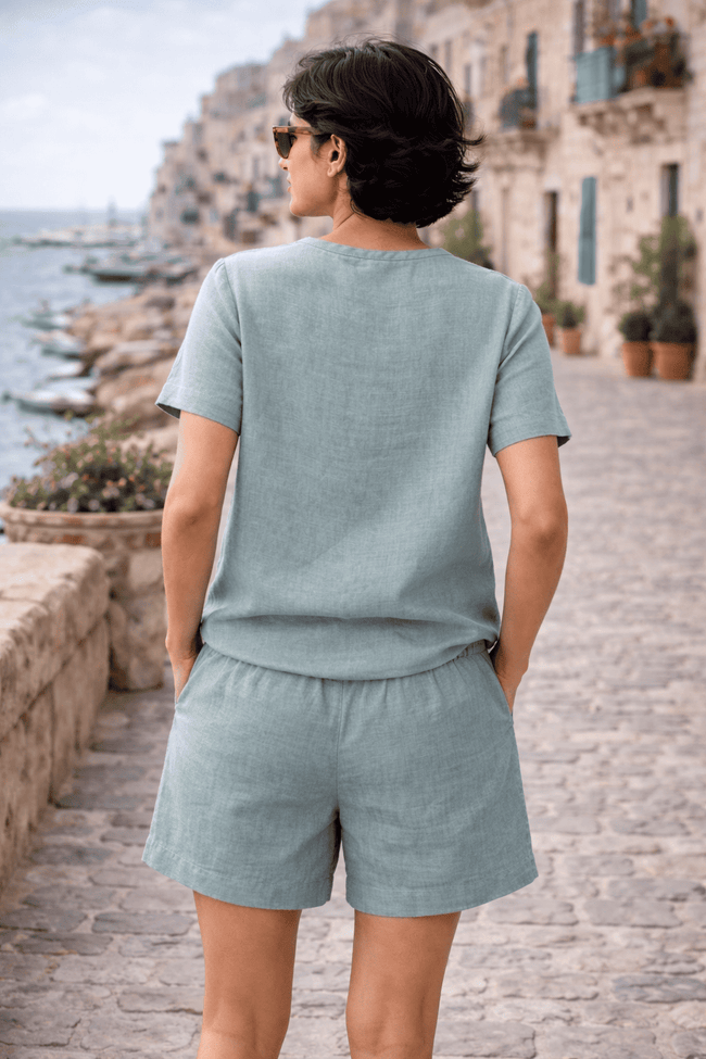 The Peony Cascade Applique Work PureLinen Coord Set