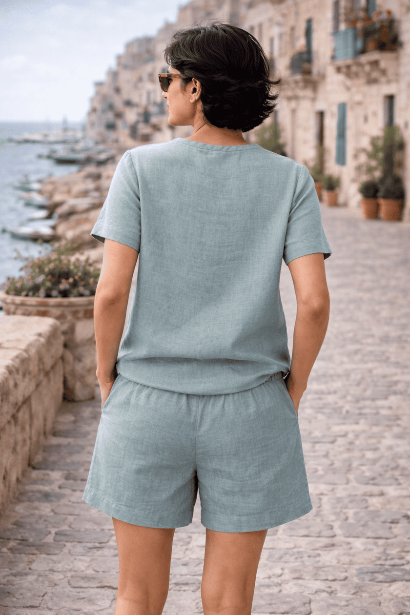 The Peony Cascade Applique Work PureLinen Coord Set