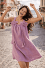 Dove Grey Blossom Frock Solid Premium Linen Dress