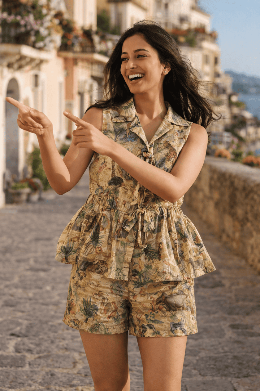 Wildlife Tour Print Premium Linen Top & Short