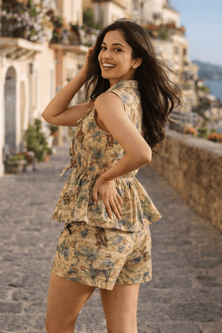 Wildlife Tour Print Premium Linen Top & Short