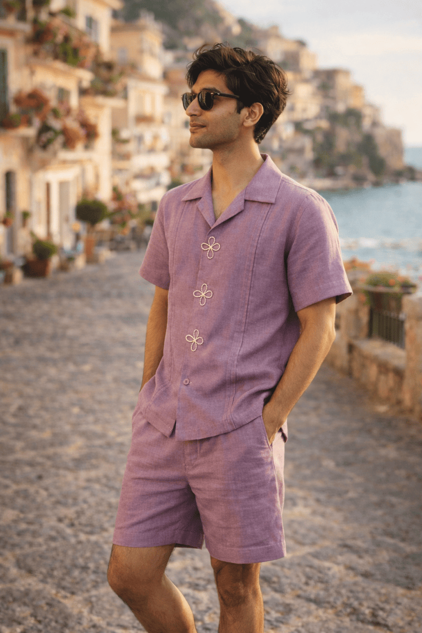 The Lilac Posy Handwork Pure Linen Coord Set
