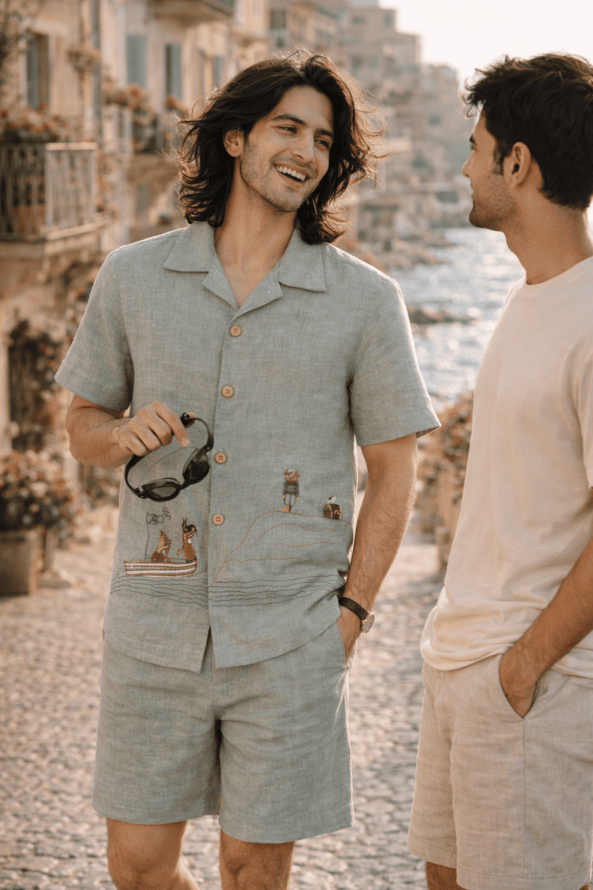 Captain & Crew Handwork Solid Pure Linen Coord Set