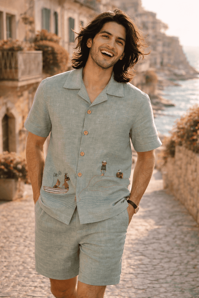 Captain & Crew Handwork Solid Pure Linen Coord Set