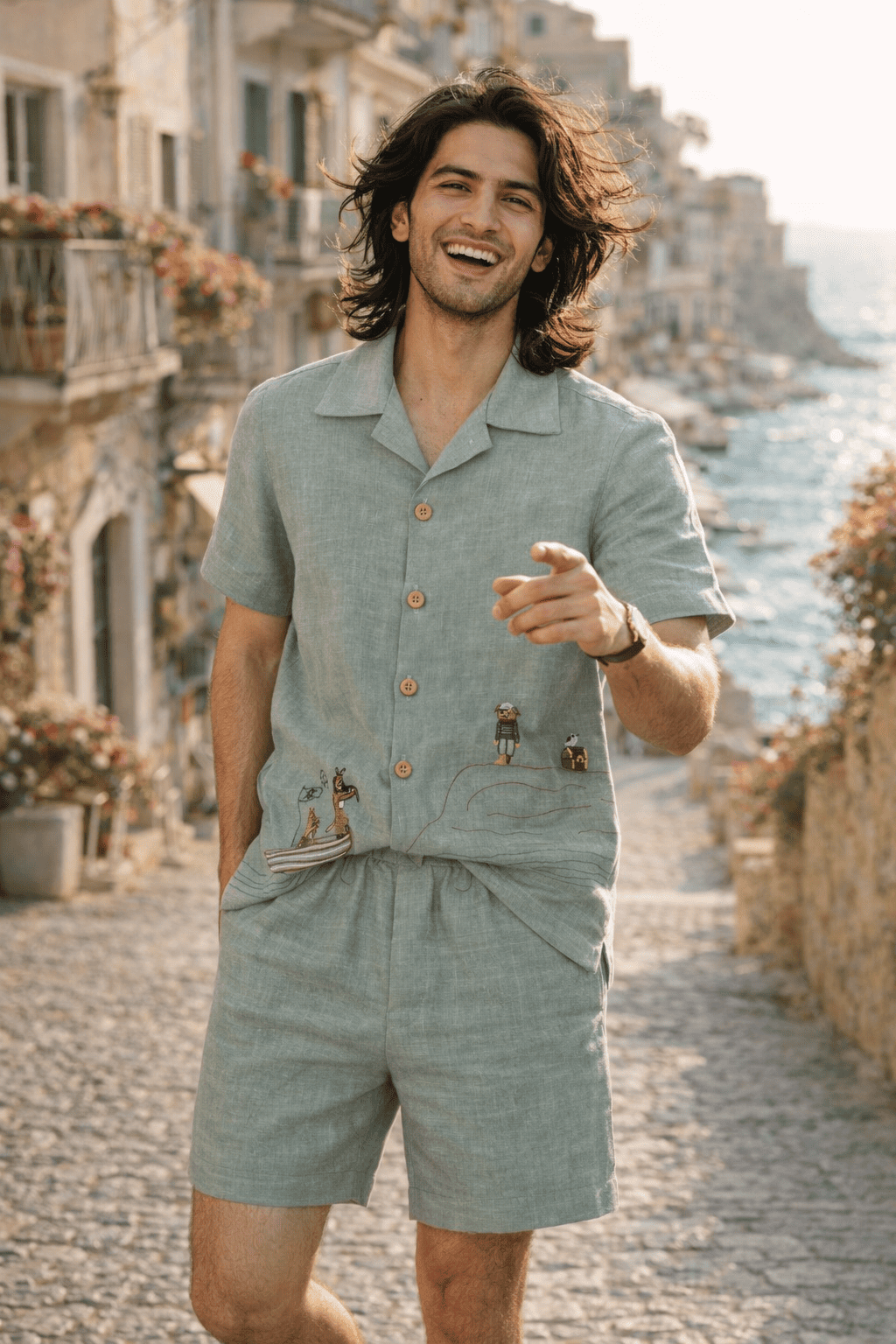 Captain & Crew Handwork Solid Pure Linen Coord Set