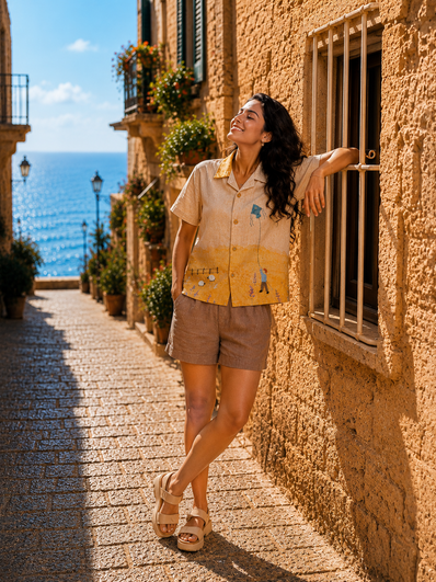 Golden Grassland Pure Linen Handworked Co-ord Sets