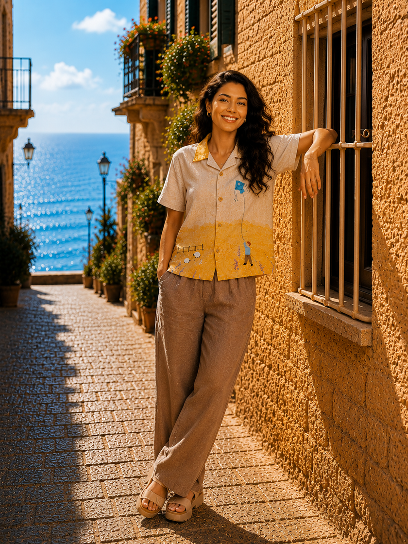 Golden Grassland Pure Linen Handworked Co-ord Sets