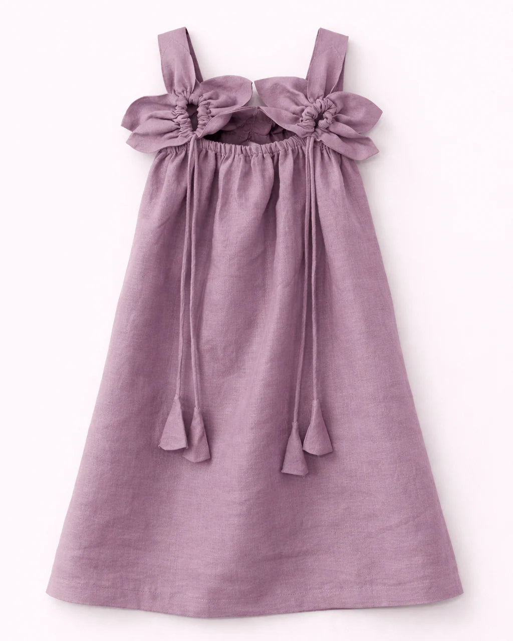 Dove Grey Blossom Frock Solid Premium Linen Dress