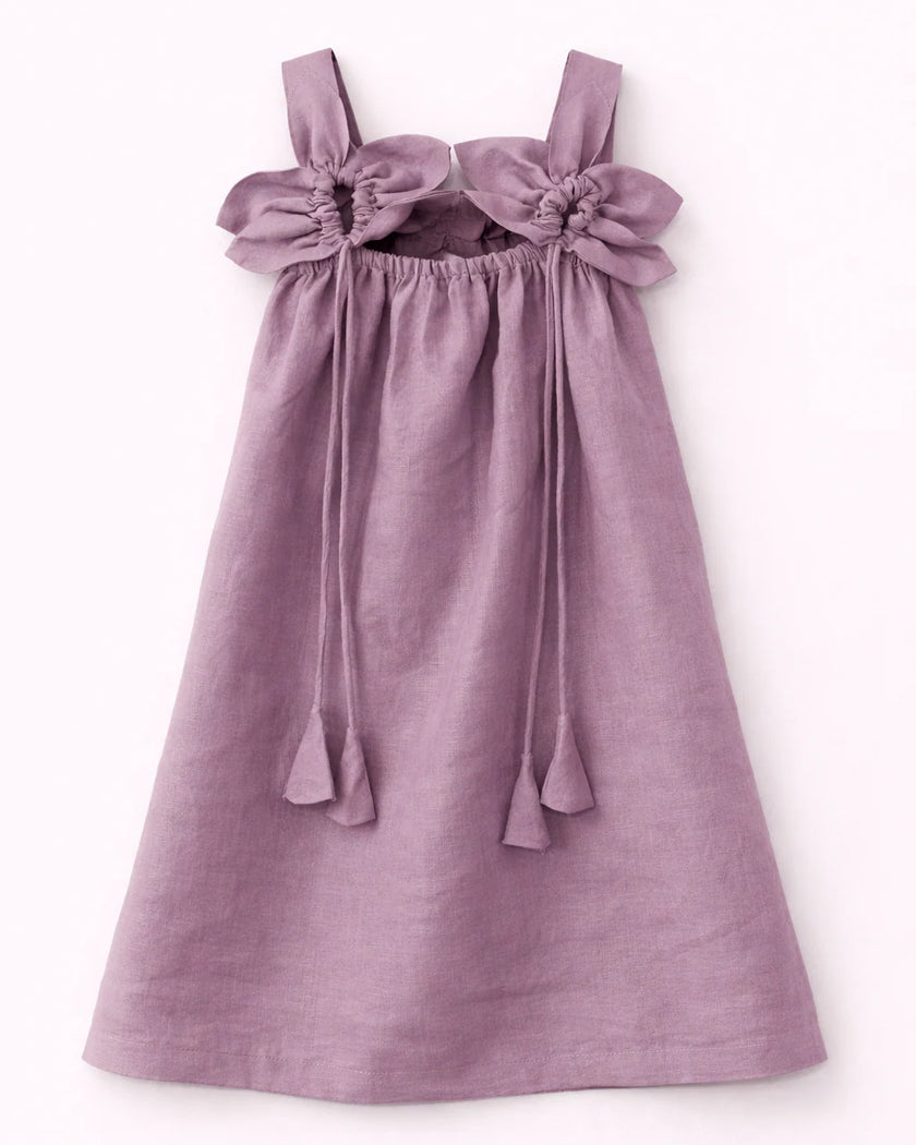 Dove Grey Blossom Frock Solid Premium Linen Dress