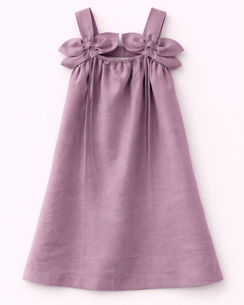 Dove Grey Blossom Frock Solid Premium Linen Dress