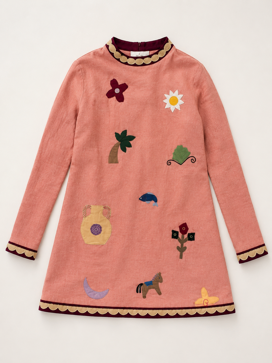 Moroccan Themed Pure Linen Applique Work Dress