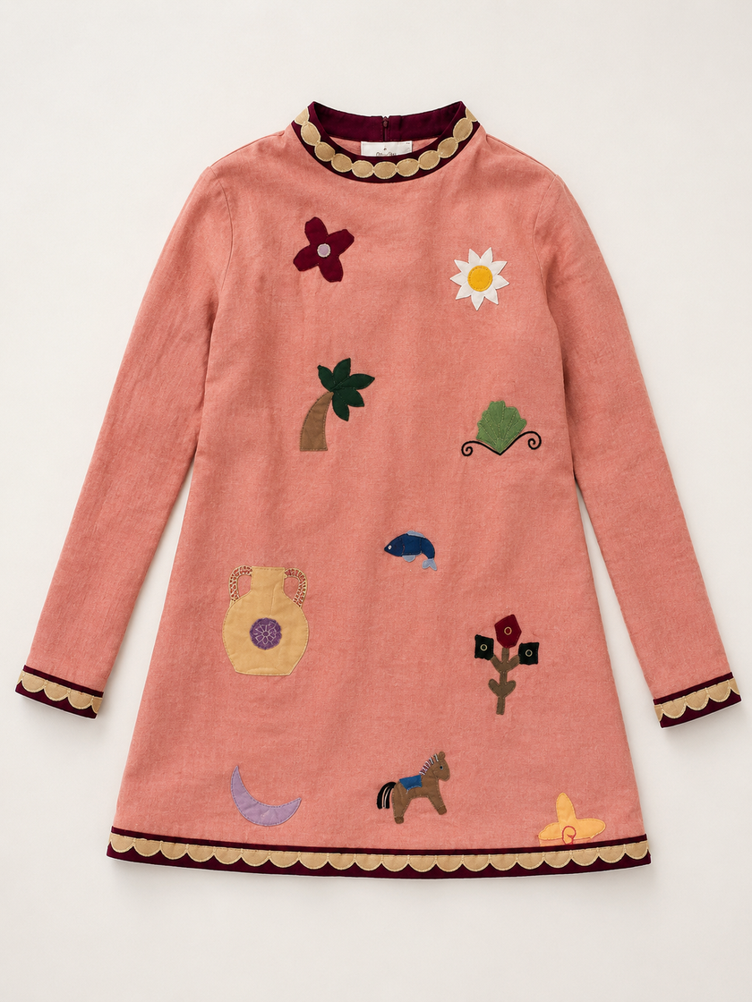 Moroccan Themed Pure Linen Applique Work Dress