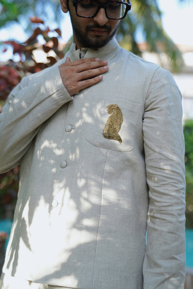 The Aristocrate Pure Linen Koti Kurta Pajama Set