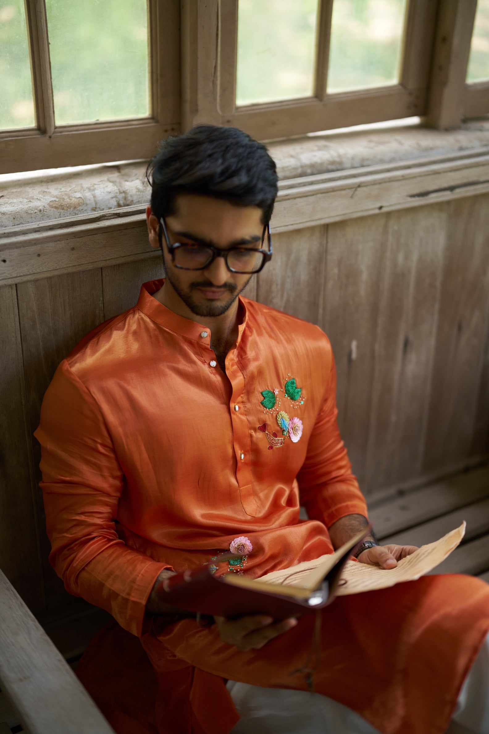 Wild Bloom Pure Silk Hand Embroidered Kurta Pajama Set