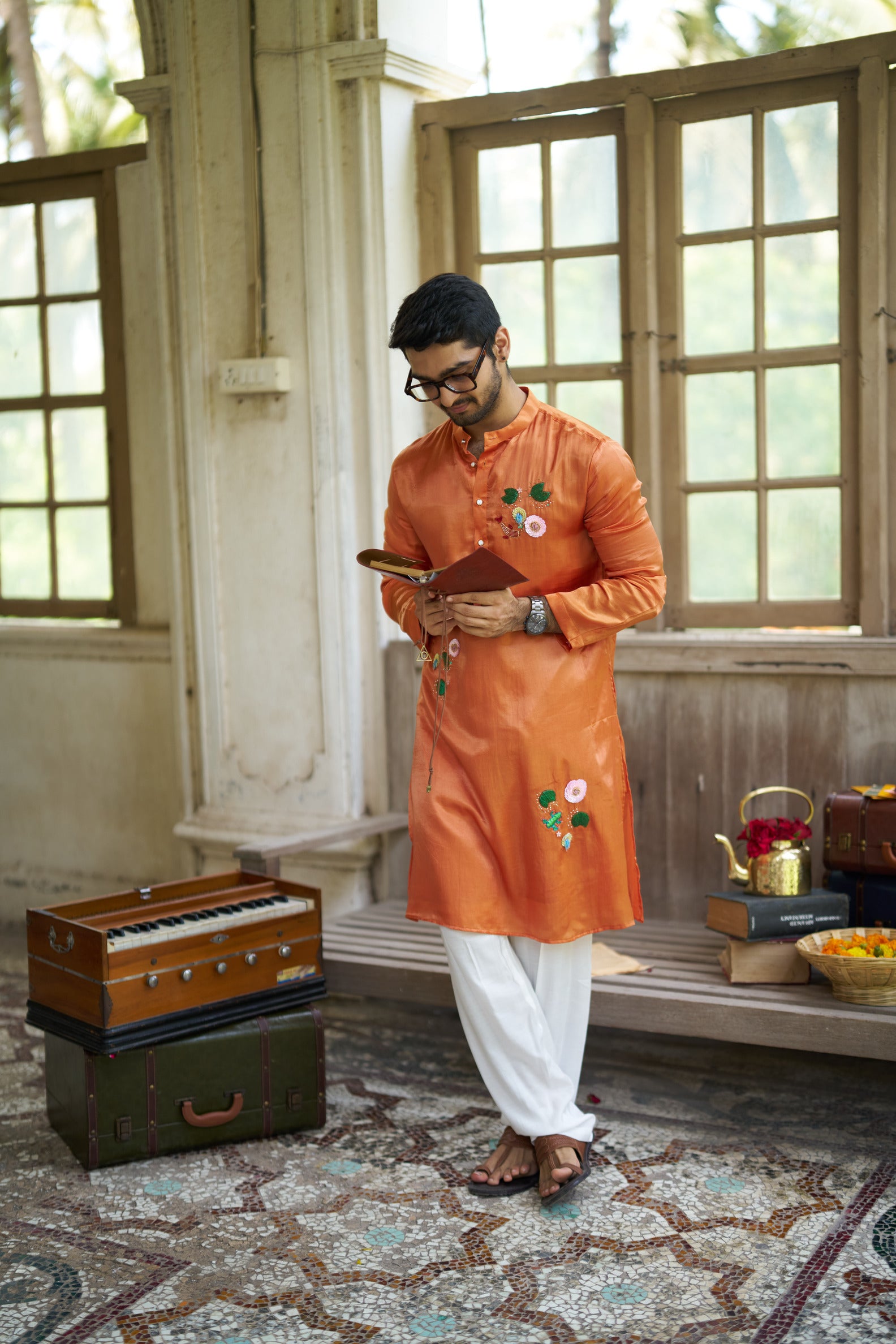 Wild Bloom Pure Silk Hand Embroidered Kurta Pajama Set