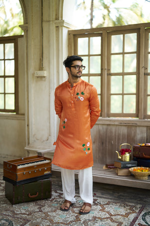 Wild Bloom Pure Silk Hand Embroidered Kurta Pajama Set