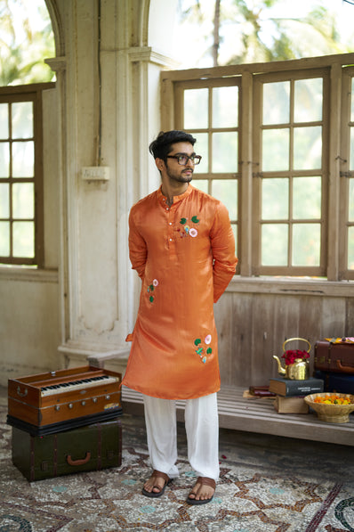 Wild Bloom Pure Silk Hand Embroidered Kurta Pajama Set