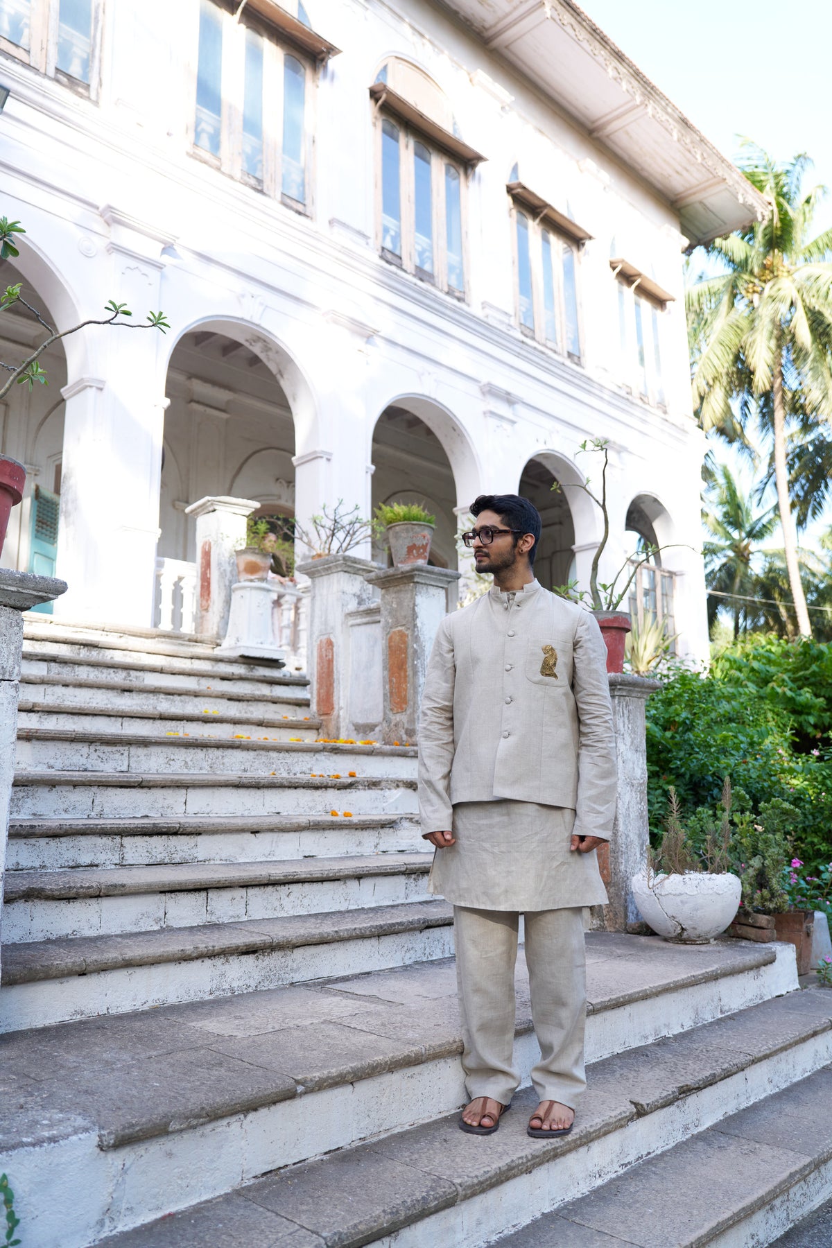The Aristocrate Pure Linen Koti Kurta Pajama Set