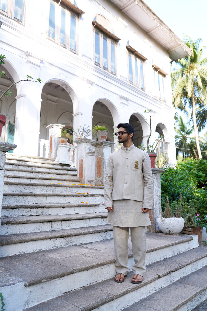 The Aristocrate Pure Linen Koti Kurta Pajama Set