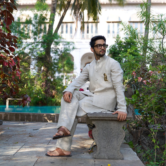 The Aristocrate Pure Linen Koti Kurta Pajama Set