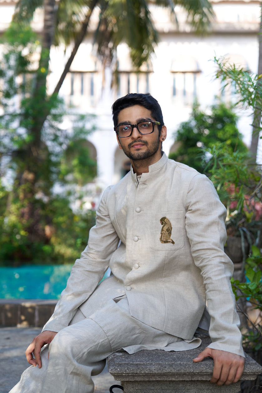 The Aristocrate Pure Linen Koti Kurta Pajama Set