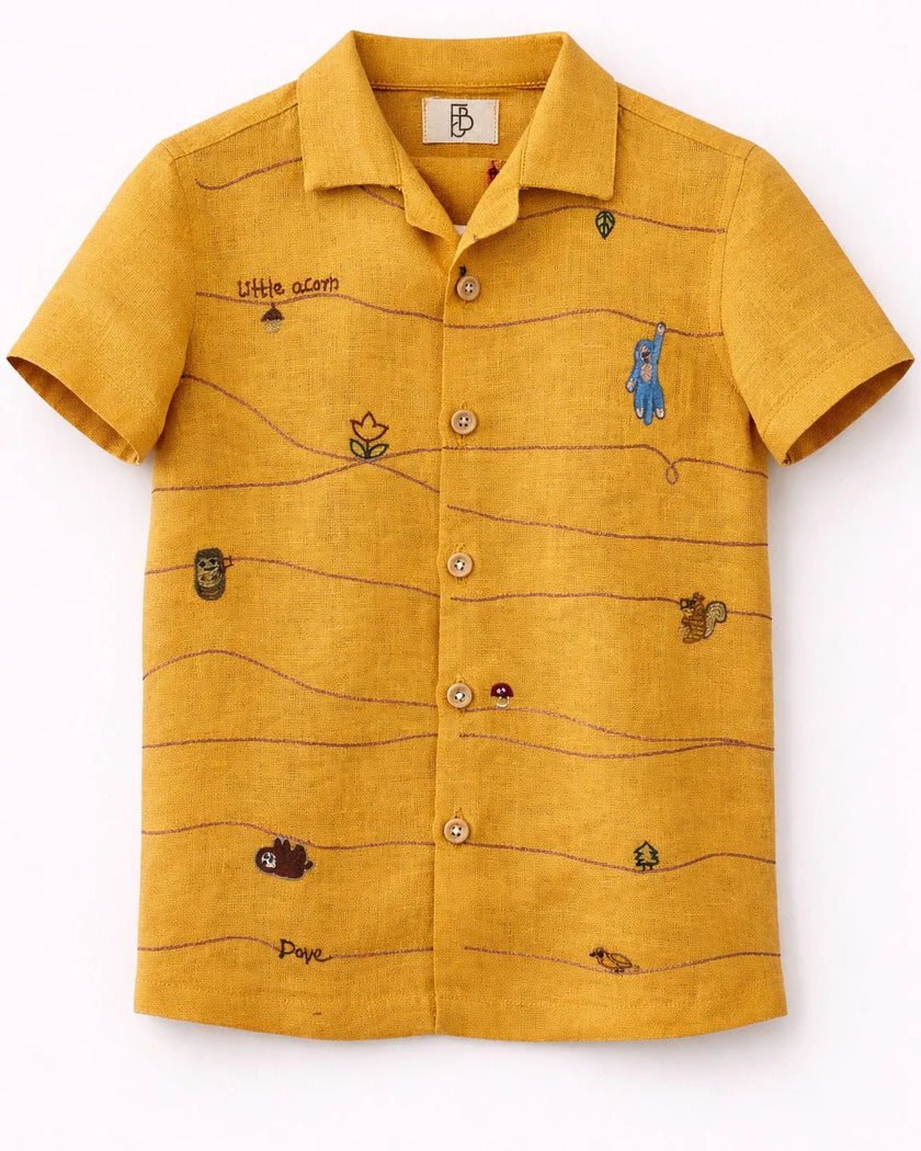 Mustard Twig Handwork Solid Pure Linen Coord Set